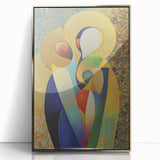 Framed abstract figurative art piece with silver accents, showcasing a contemporary design that adds elegance to modern interiors, ideal for stylish decor.