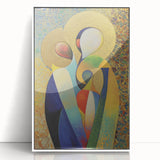 Framed acrylic artwork displaying an abstract figurative design, featuring vibrant colors and fluid shapes, perfect for modern home decor. The white frame enhances the contemporary aesthetic, making it an eye-catching addition to any room.