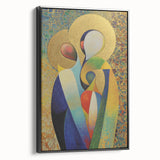 Framed abstract figurative canvas art in black showcasing unique shapes and textures, positioned for a side view display, ideal for modern home decor.