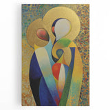 Abstract figurative stretched canvas artwork showcasing vibrant colors and dynamic shapes, perfect for modern home decor or artistic expression. Ideal for living rooms or creative spaces, this piece adds a contemporary touch with its unique design and bold hues.