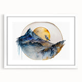 Abstract landscape wall art framed in white with a mat, showcasing vibrant colors and dynamic shapes, perfect for modern home decor or office spaces.