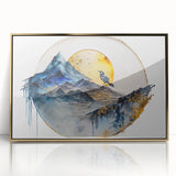 Framed acrylic wall art showcasing an abstract landscape design with gold accents, perfect for modern home décor, adding elegance and sophistication to any room.