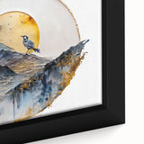 Close-up of an abstract landscape wall art piece featuring vibrant colors and intricate textures, framed in a modern black frame, ideal for contemporary home decor.