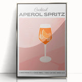 Mid-century modernist art depicting various foods and drinks in muted pastel shades, acrylic print framed in silver.