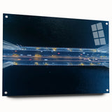 Acrylic glass landscape bridge design showcasing intricate details, framed with pins for secure display, ideal for modern home décor or art enthusiasts.