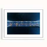 White landscape bridge frame with a mat, showcasing a modern design, perfect for displaying art or photographs, ideal for home decor or gallery settings.