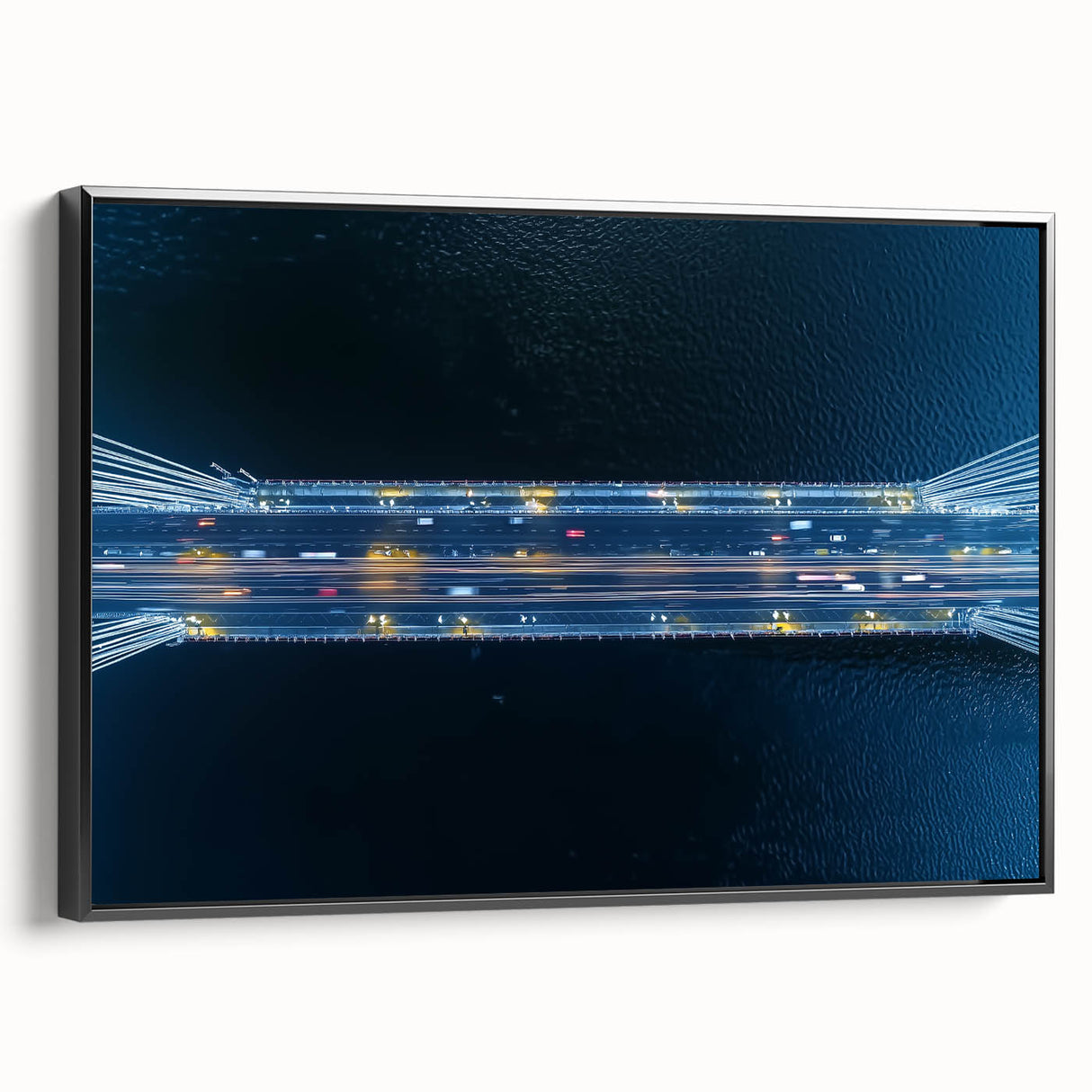 Framed canvas artwork depicting a serene landscape with a bridge, featuring rich colors and intricate details, ideal for home decor and nature enthusiasts.