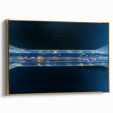 Framed canvas artwork showcasing a landscape bridge with a golden hue, captured from a side view. Perfect for adding elegance to home decor.