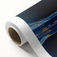 Rolled canvas artwork showcasing a vibrant landscape bridge design, featuring rich colors and intricate details, securely packaged in a protective cardboard tube for safe delivery.