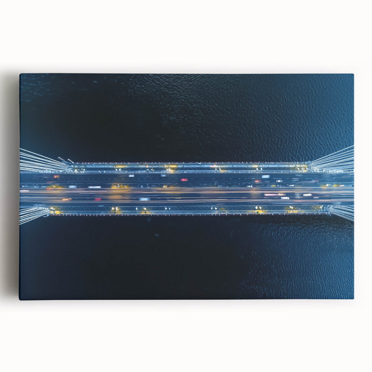 Stretched canvas artwork showcasing a vibrant landscape bridge scene, with rich colors and detailed textures, perfect for home décor or gallery display.