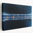 Stretched canvas artwork depicting a serene landscape with a bridge, showcasing vibrant colors and intricate details, ideal for home decor or office ambiance.