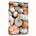 Large abstract wall art depicting the fall season in warm orange and red tones on acrylic glass.