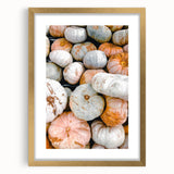 Extra large abstract art print featuring textured fall foliage in warm gold tones on a framed canvas.