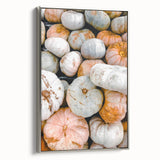 Framed canvas landscape art painting depicting a fall scene with colorful foliage on black background.