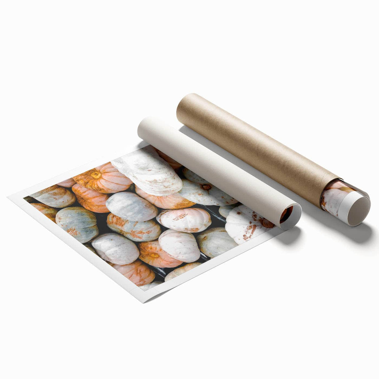 Extra large rolled print of autumnal floral art in warm orange and brown tones, ideal for classy bathroom wall art.