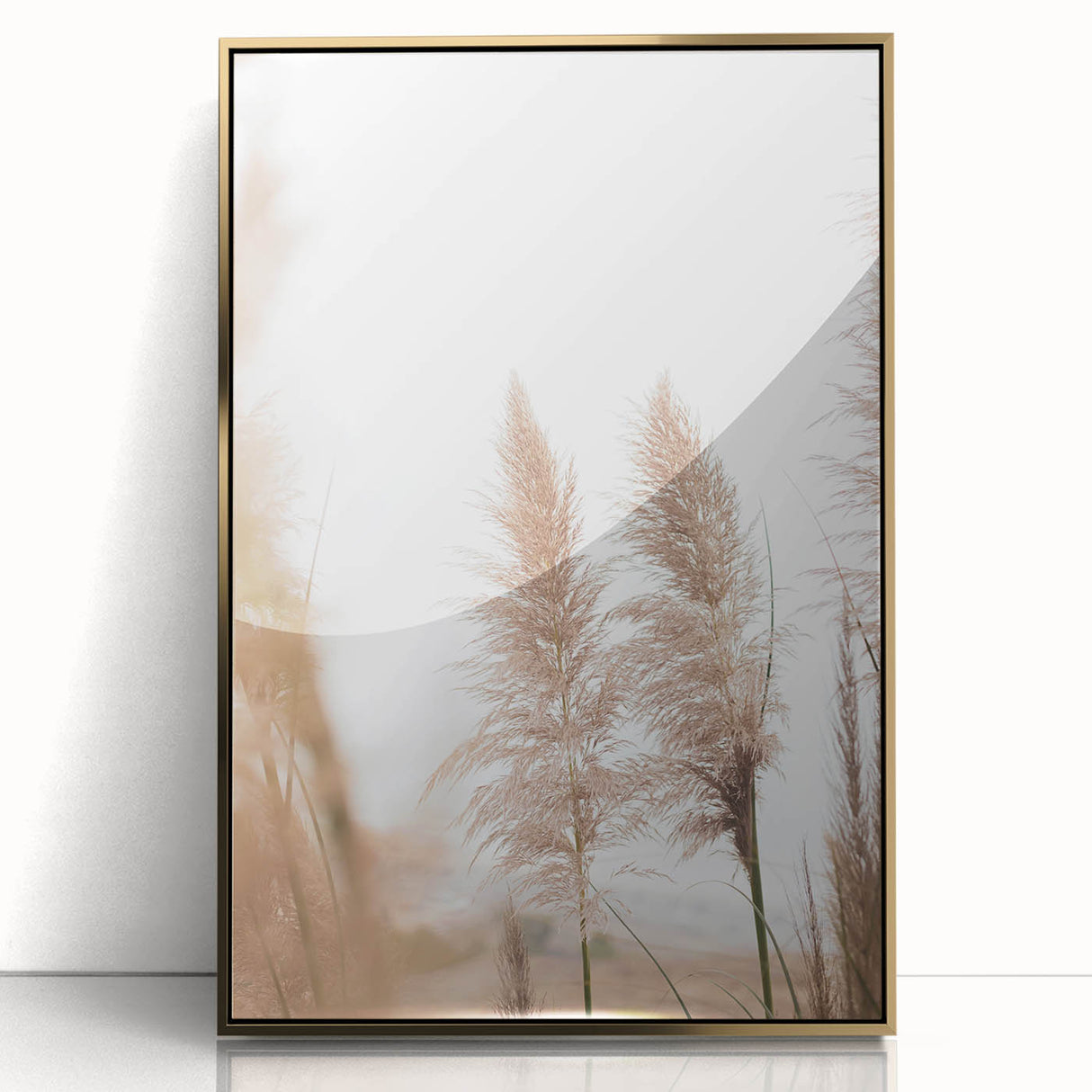 Large art print featuring a mid-century modernist summer scene in vibrant colors on a framed acrylic.