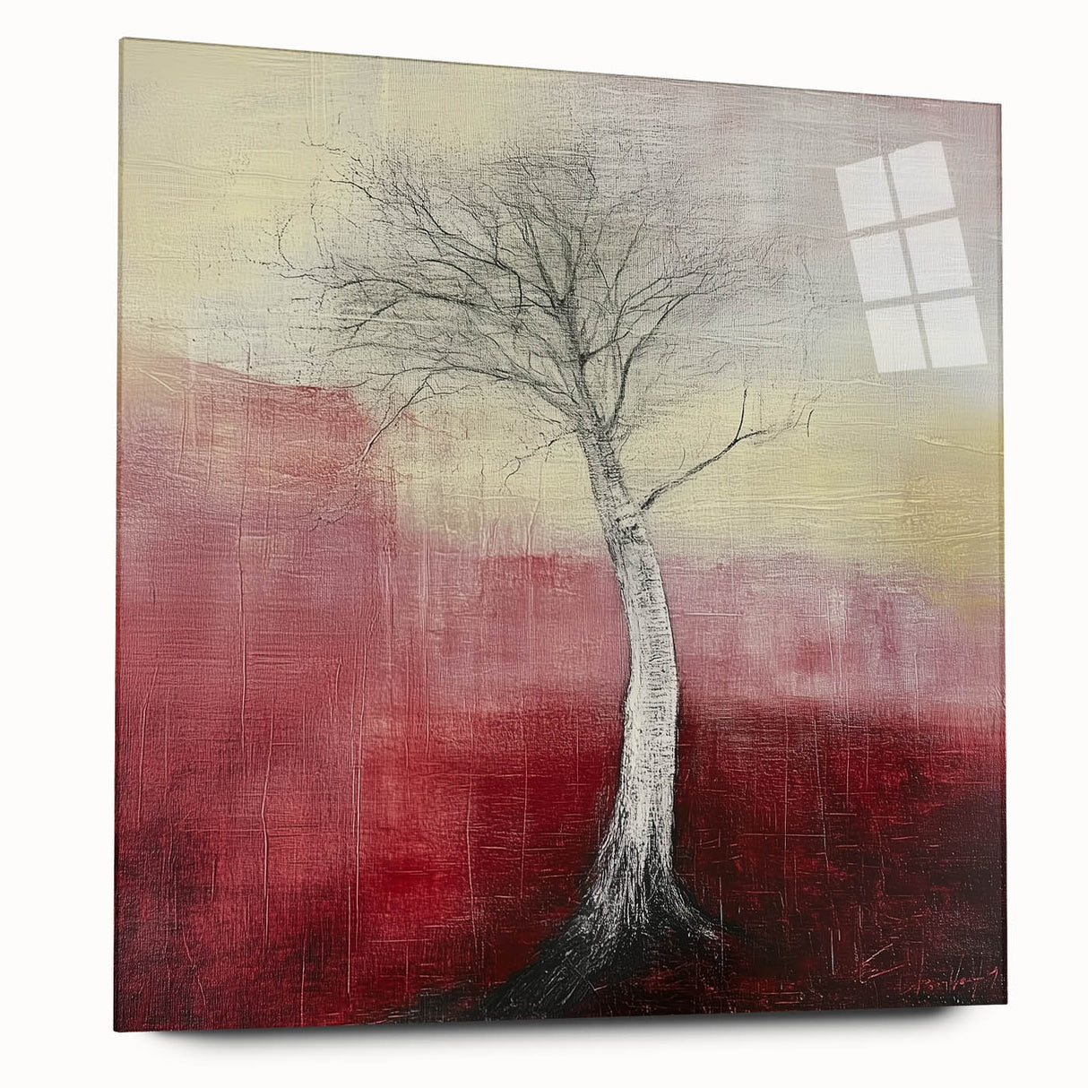 Abstract Tree Wall Art – Bold Red & Yellow Dining Print