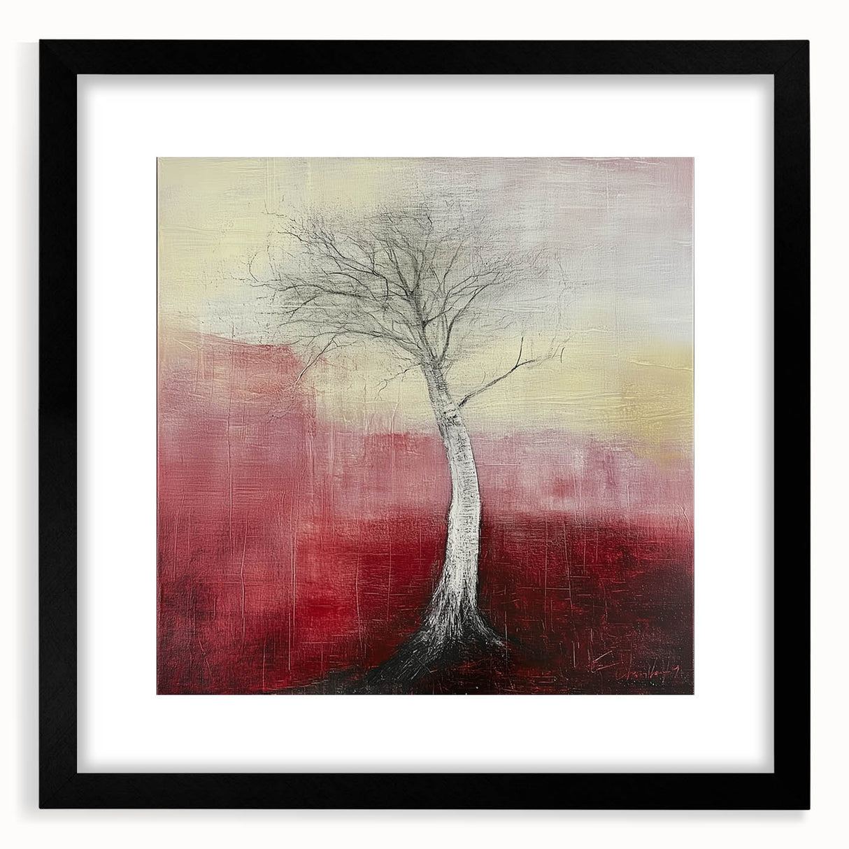 Abstract Tree Wall Art – Bold Red & Yellow Dining Print