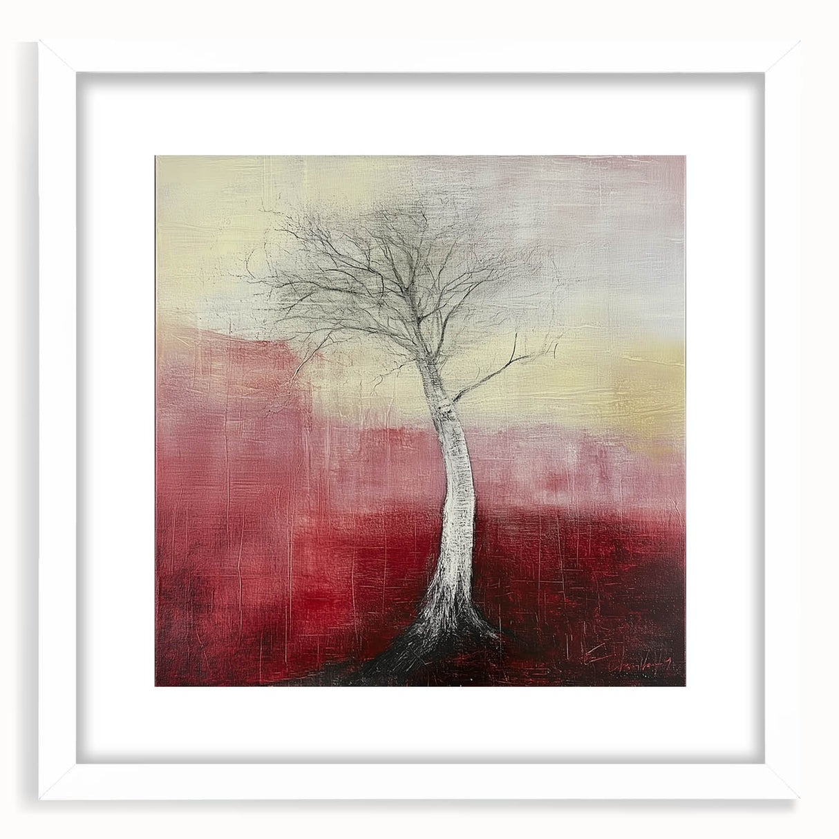 Abstract Tree Wall Art – Bold Red & Yellow Dining Print