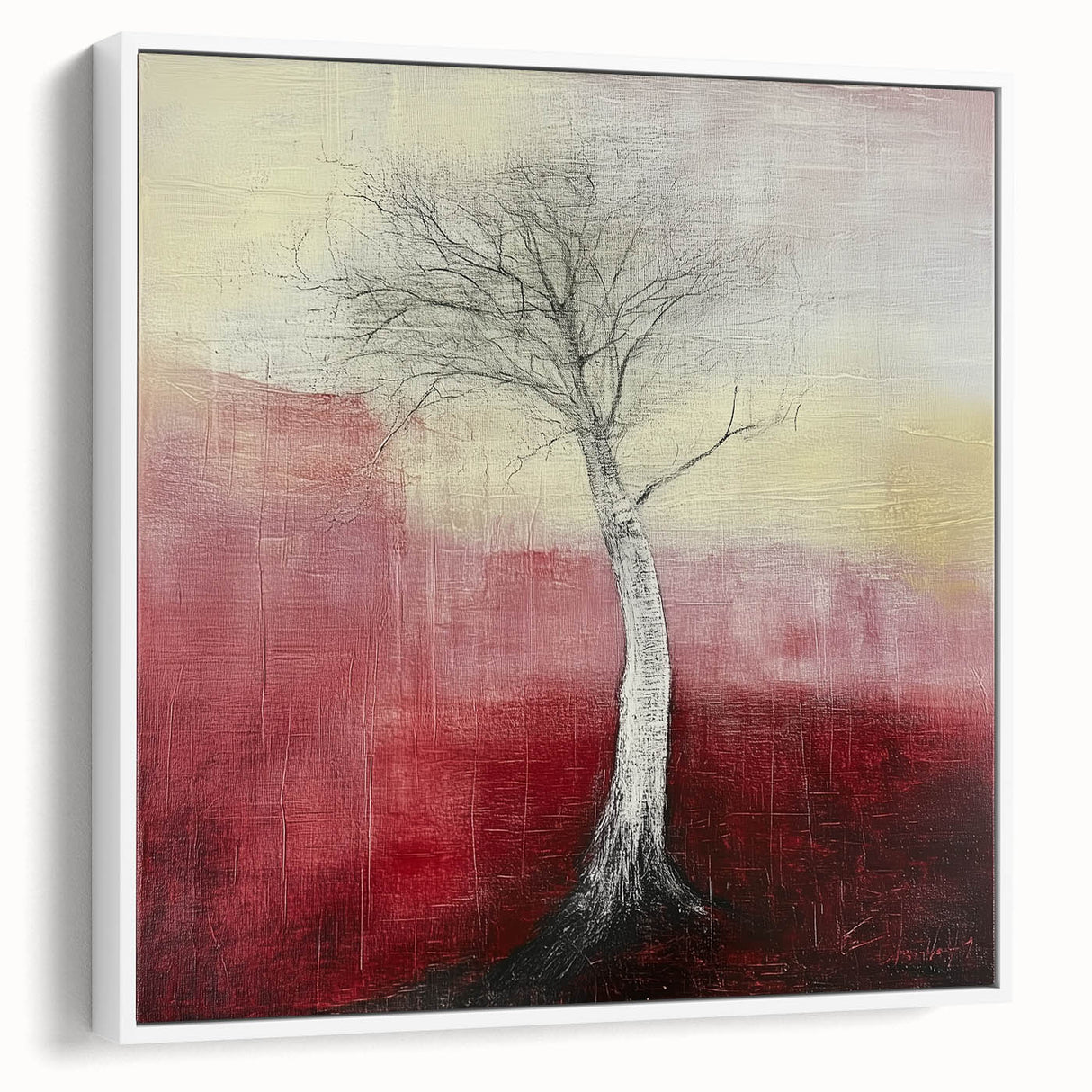 Abstract Tree Wall Art – Bold Red & Yellow Dining Print