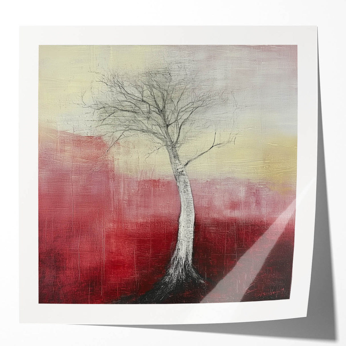 Abstract Tree Wall Art – Bold Red & Yellow Dining Print