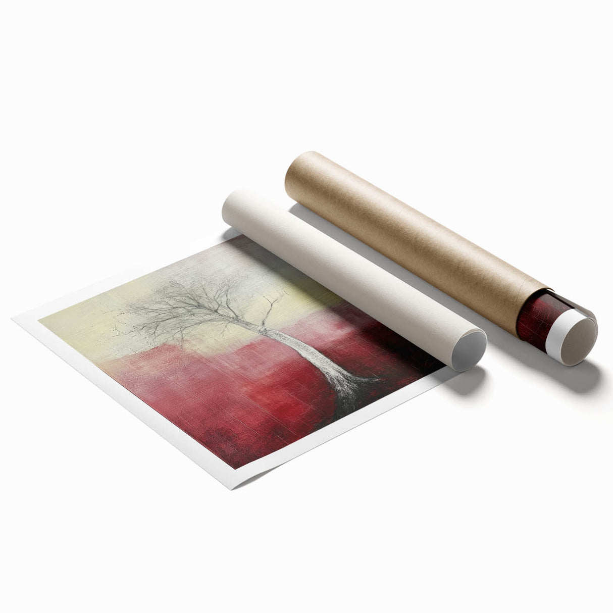 Abstract Tree Wall Art – Bold Red & Yellow Dining Print