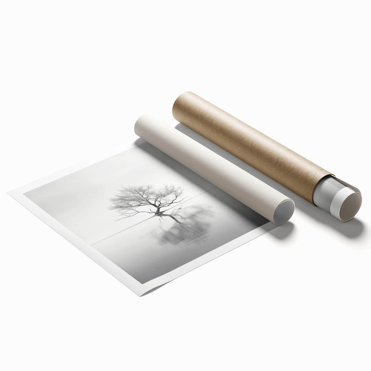 Abstract floral wall art print showcasing soft pastel colors and intricate designs, rolled into a protective cardboard tube for easy shipping and display.