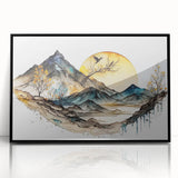 Framed abstract landscape wall art with a black acrylic front, showcasing vibrant colors and dynamic shapes, perfect for modern home decor enhancement.