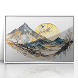 Framed abstract landscape wall art in acrylic with a white border, showcasing vibrant colors and flowing shapes, perfect for modern home decor.