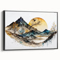 Framed canvas wall art showcasing an abstract landscape design with vibrant colors and intricate textures, presented in a sleek black frame, ideal for modern home decor.