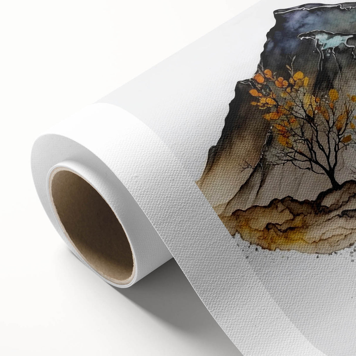 Abstract landscape wall art on rolled canvas, showcasing vibrant colors and dynamic shapes, perfect for modern decor. Packaged securely in a cardboard tube for safe delivery.