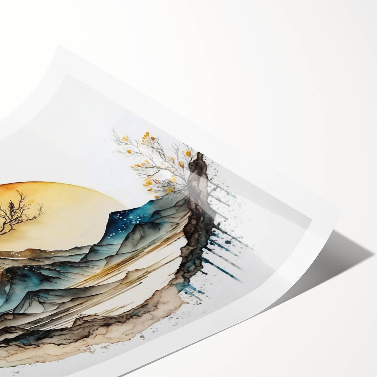 Vibrant abstract landscape wall art print showcasing bold colors and dynamic shapes, rolled and ready for framing, ideal for modern home decor.