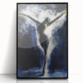 Framed abstract figurative artwork in black acrylic featuring bold shapes and fluid lines, perfect for modern home decor or gallery display.