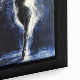 Close-up of a vibrant abstract figurative wall art design on a framed canvas, showcasing bold colors and intricate textures, perfect for modern home decor.