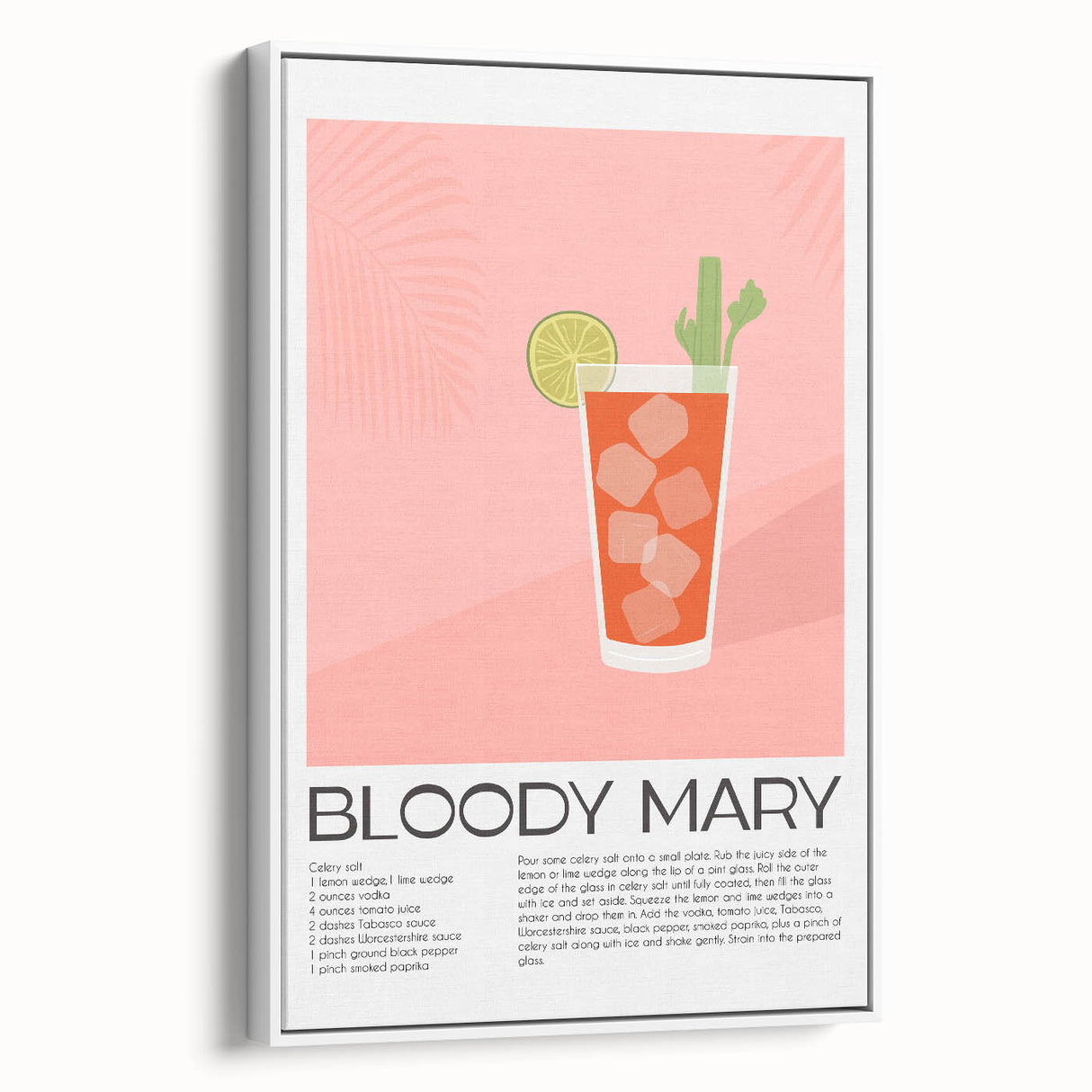 Vintage poster art of colorful food and drinks on a white framed canvas, ideal for living room decor.