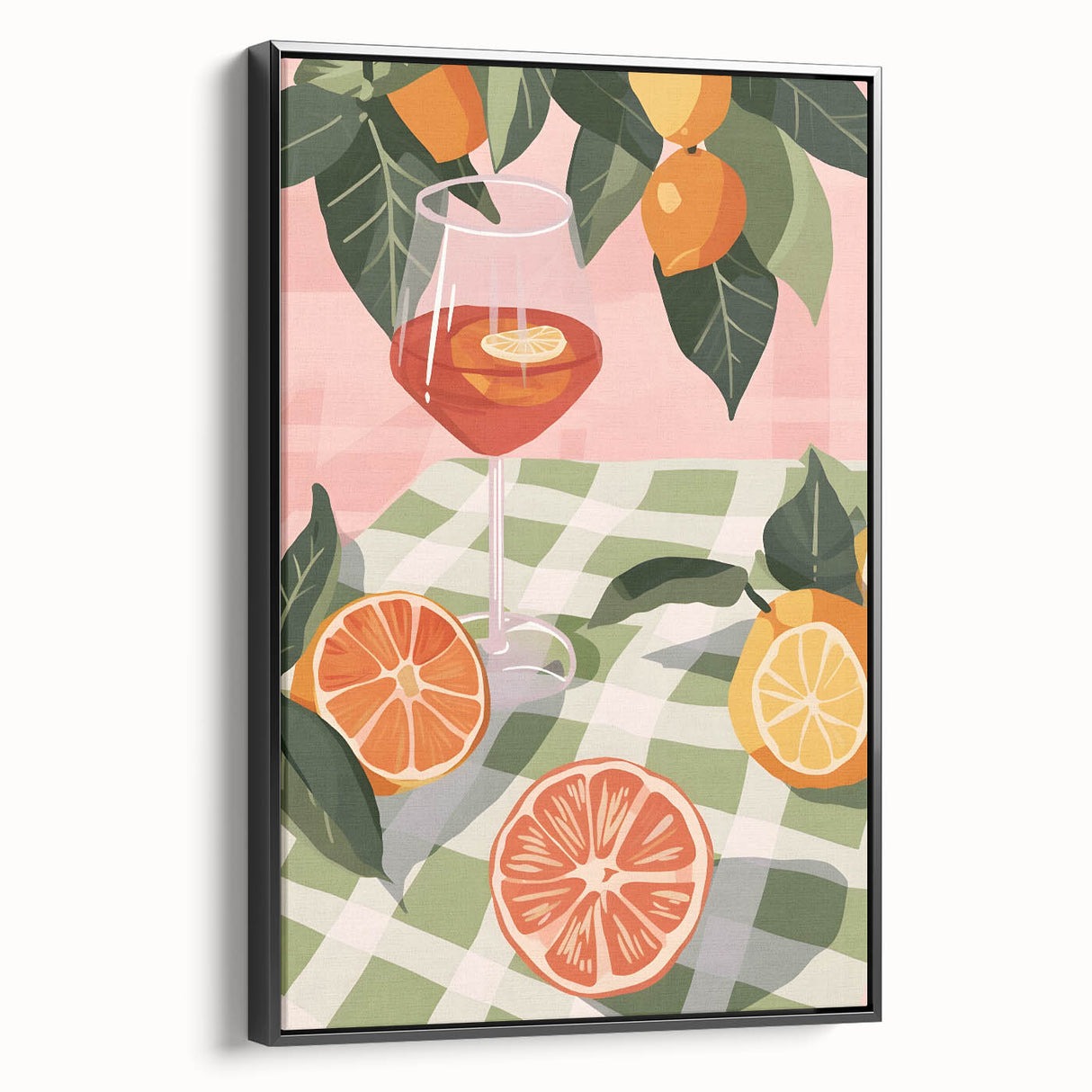 Black and white framed canvas depicting a vintage fruit illustration, ideal for bedroom wall decor.