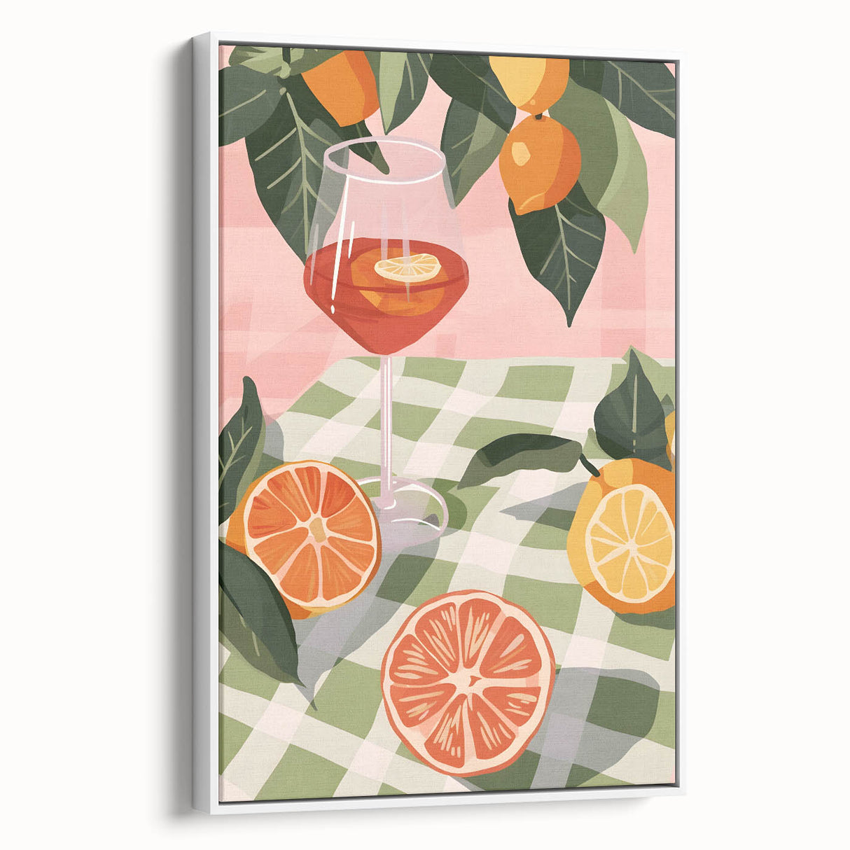 Vintage poster art of colorful fruits on a black background, framed canvas, ideal for living room decor.