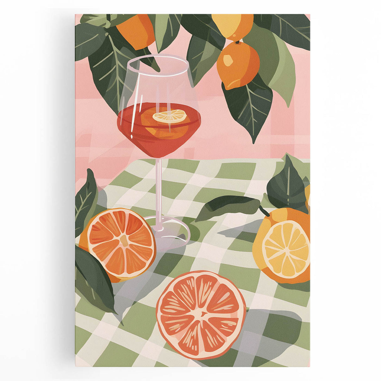 Large black and white stretched canvas featuring an assortment of fruits, ideal for kitchen wall art.