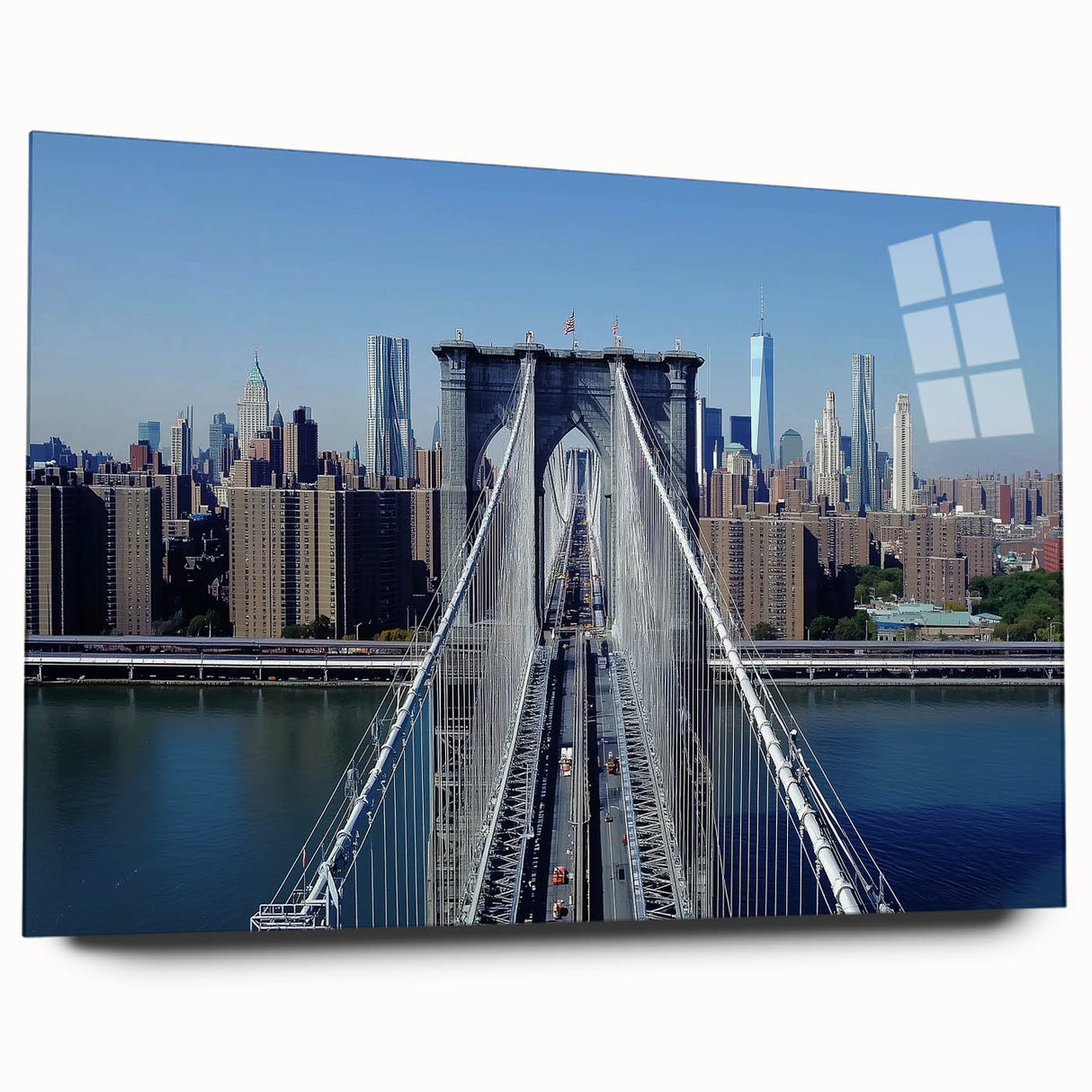 Acrylic glass landscape bridge design in a side view showcases intricate details and vibrant colors, ideal for modern home decor or art enthusiasts.