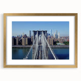 Elegant gold landscape bridge frame with a white mat, showcasing a sophisticated front view, perfect for enhancing any modern decor aesthetic. Ideal for art enthusiasts seeking stylish home accents.