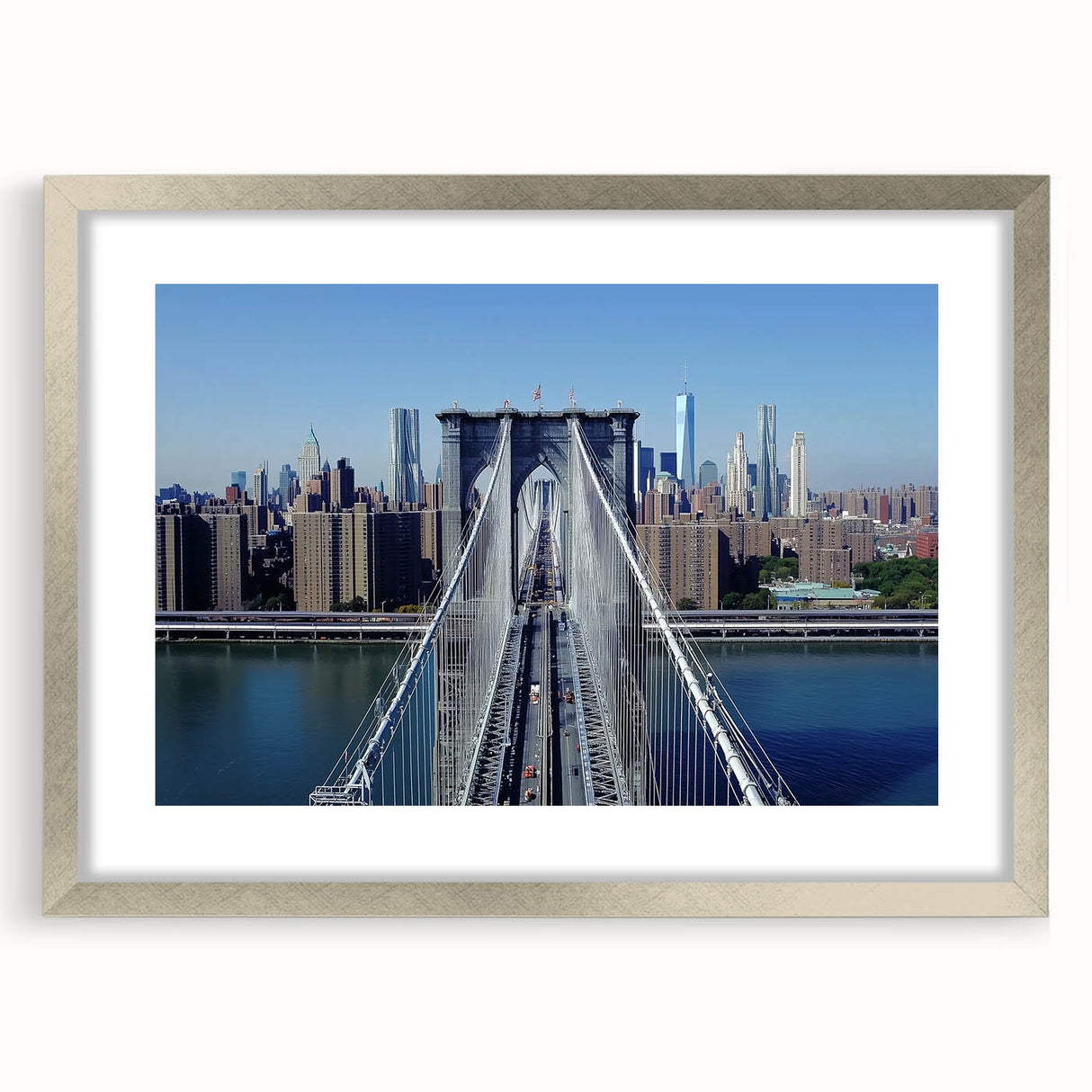 Silver landscape bridge frame showcasing a mat, prominently displayed from the front view, ideal for enhancing modern decor. Perfect for showcasing art or photography.