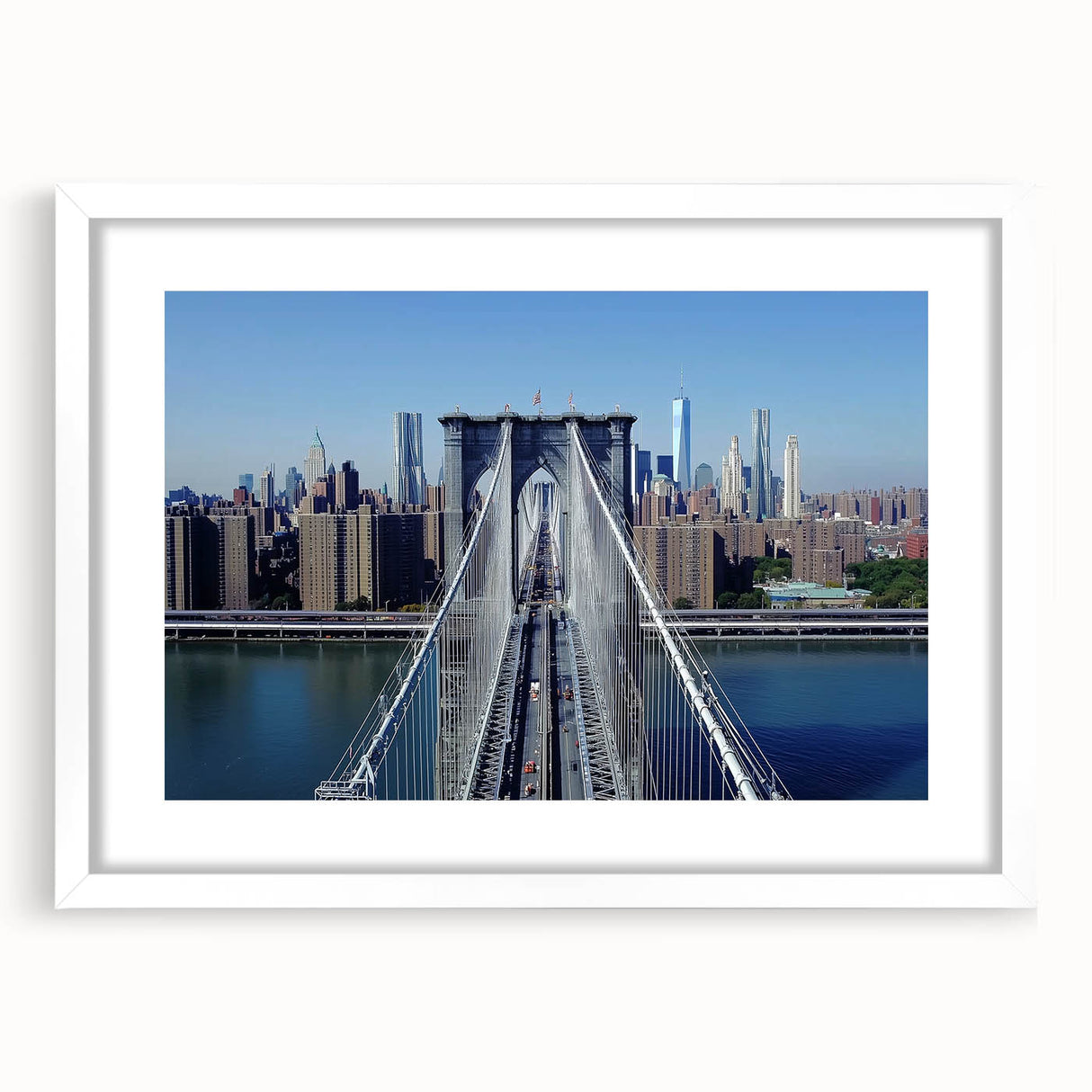 Elegant white landscape bridge frame with a mat, showcasing a minimalist design perfect for enhancing any decor, ideal for art displays or family photos.