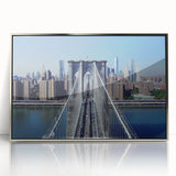 Framed acrylic artwork showcasing a serene landscape bridge scene with silver accents, perfect for modern home decor and adding a touch of elegance.
