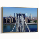 Framed canvas artwork depicting a serene landscape bridge scene, accented with golden hues and a side view showcasing intricate details, perfect for home decor.