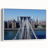Framed landscape canvas art depicting a serene bridge scene with lush greenery and a tranquil water reflection, perfect for home or office decor.