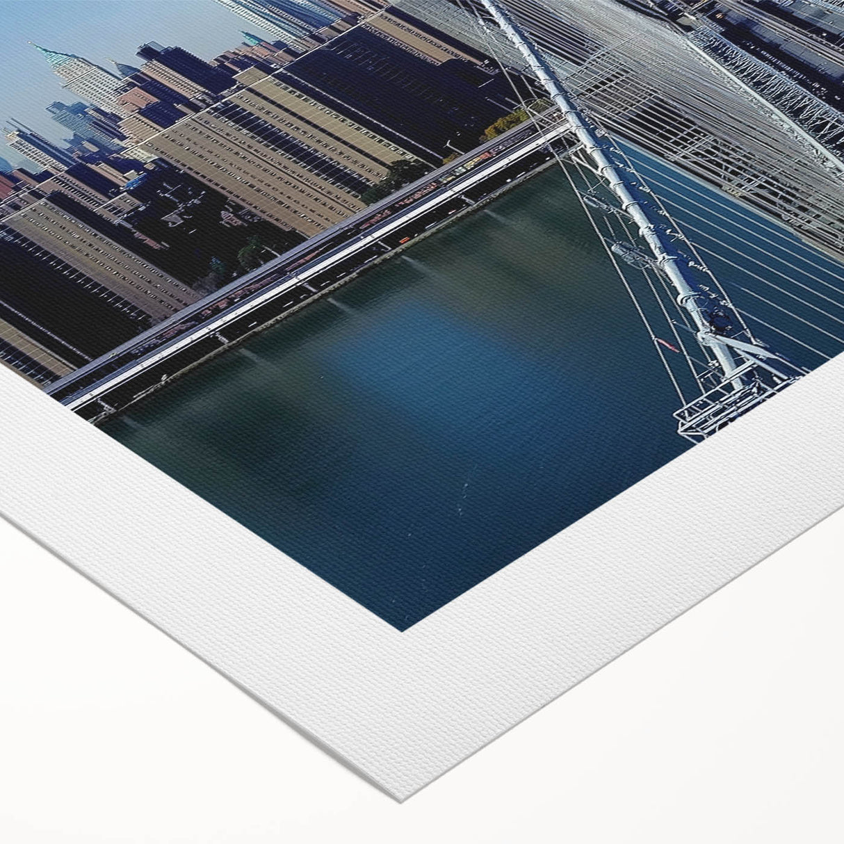 Rolled canvas artwork showcasing a serene landscape bridge scene with vibrant colors and intricate details, ideal for home decor, packaged securely in a protective tube.