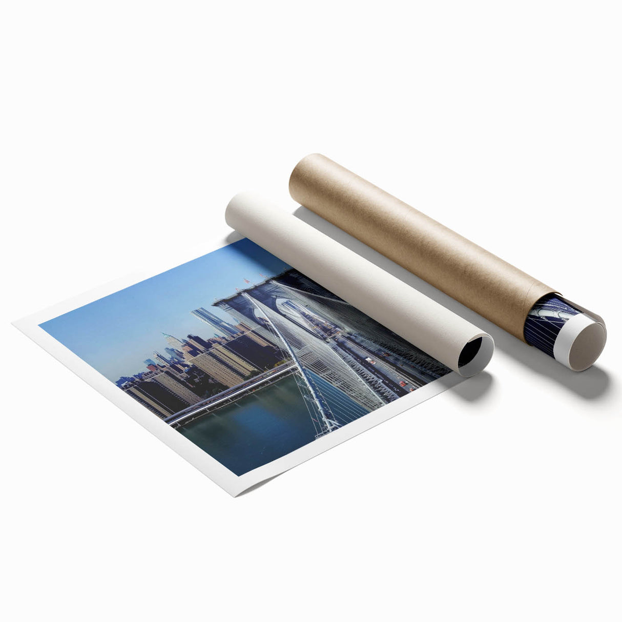 Landscape bridge artwork printed on high-quality canvas, showcasing vibrant colors and intricate details, rolled and ready for display, ideal for home decor.