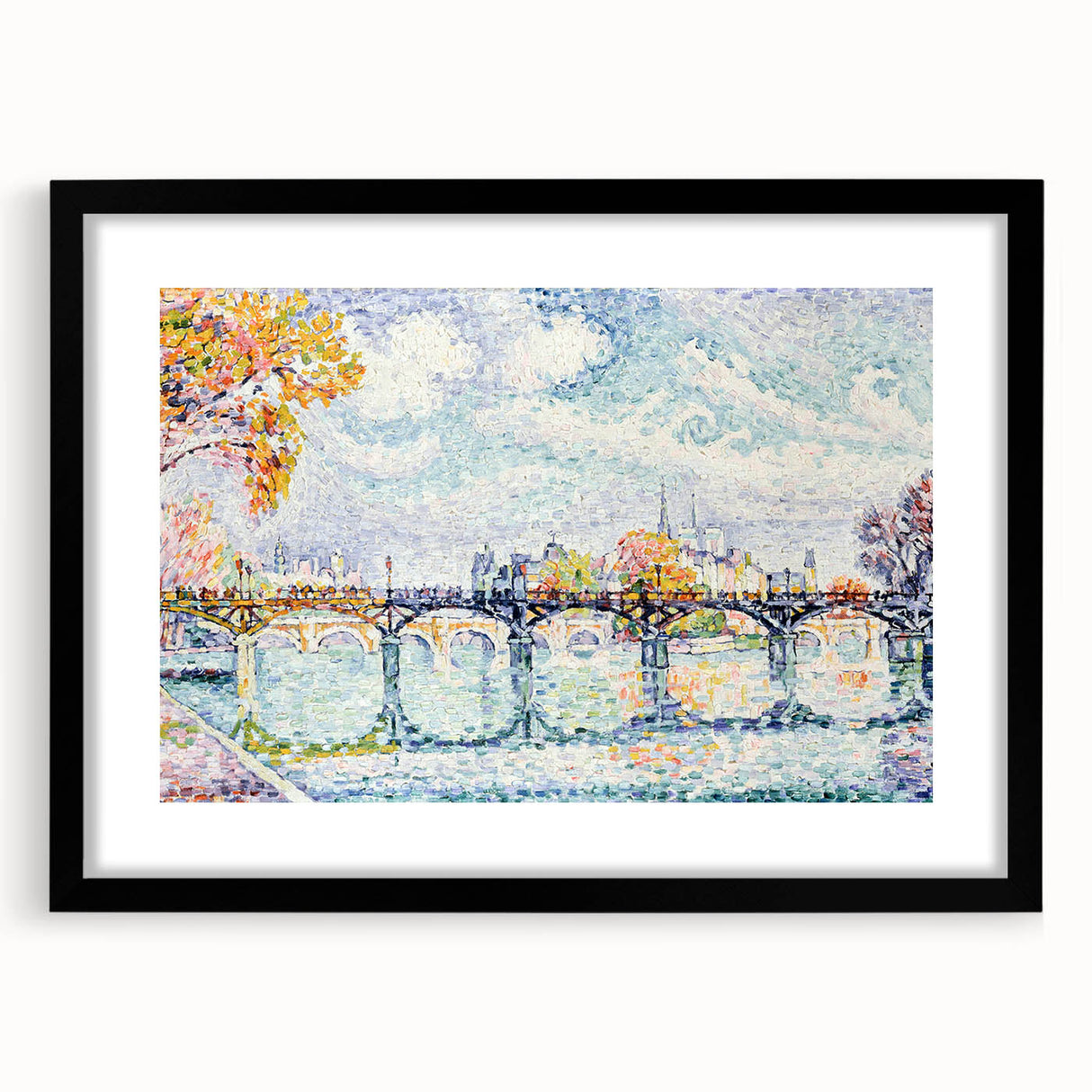 Paris Bridge Scene - Modern Wall Art of Pointillist Cityscape
