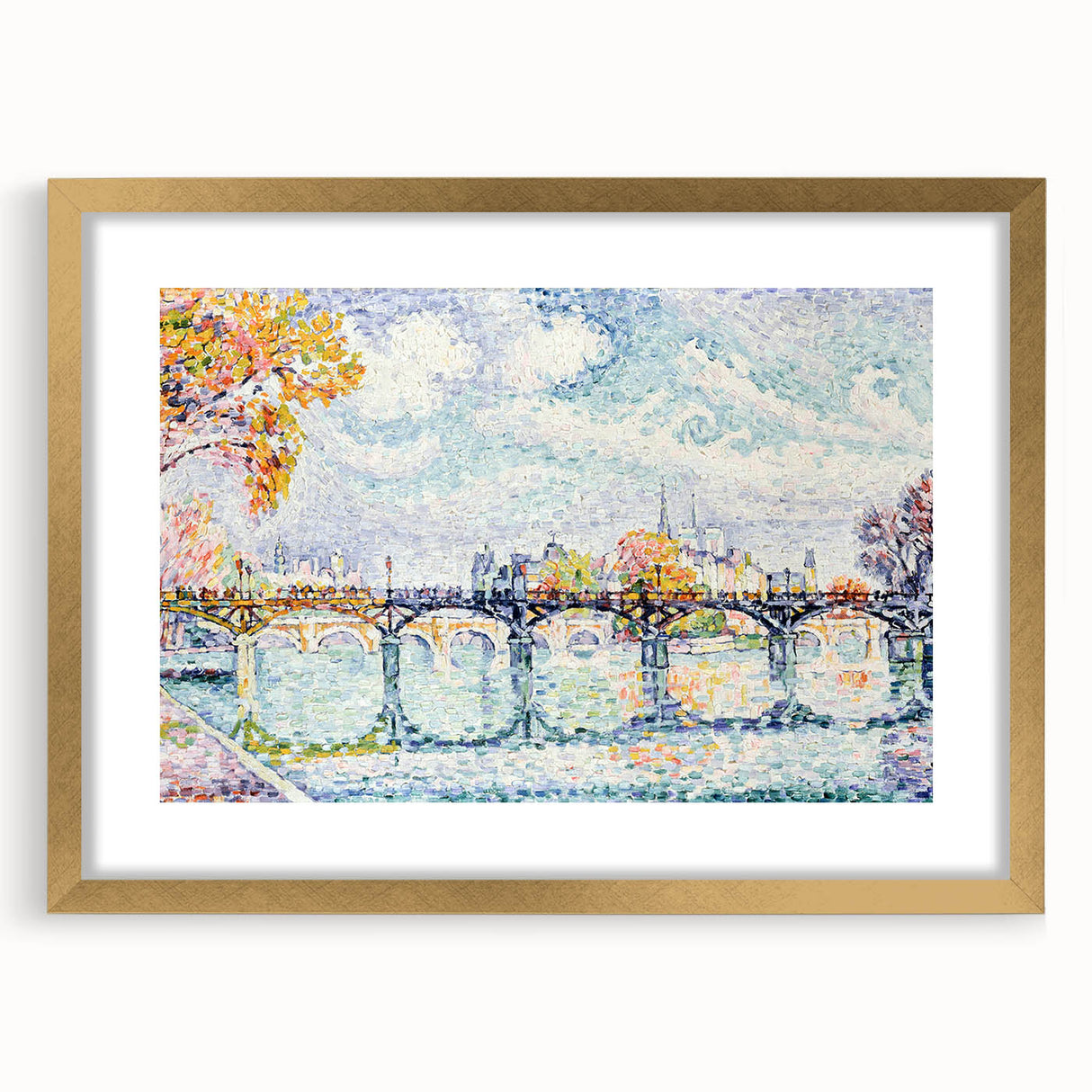Paris Bridge Scene - Modern Wall Art of Pointillist Cityscape