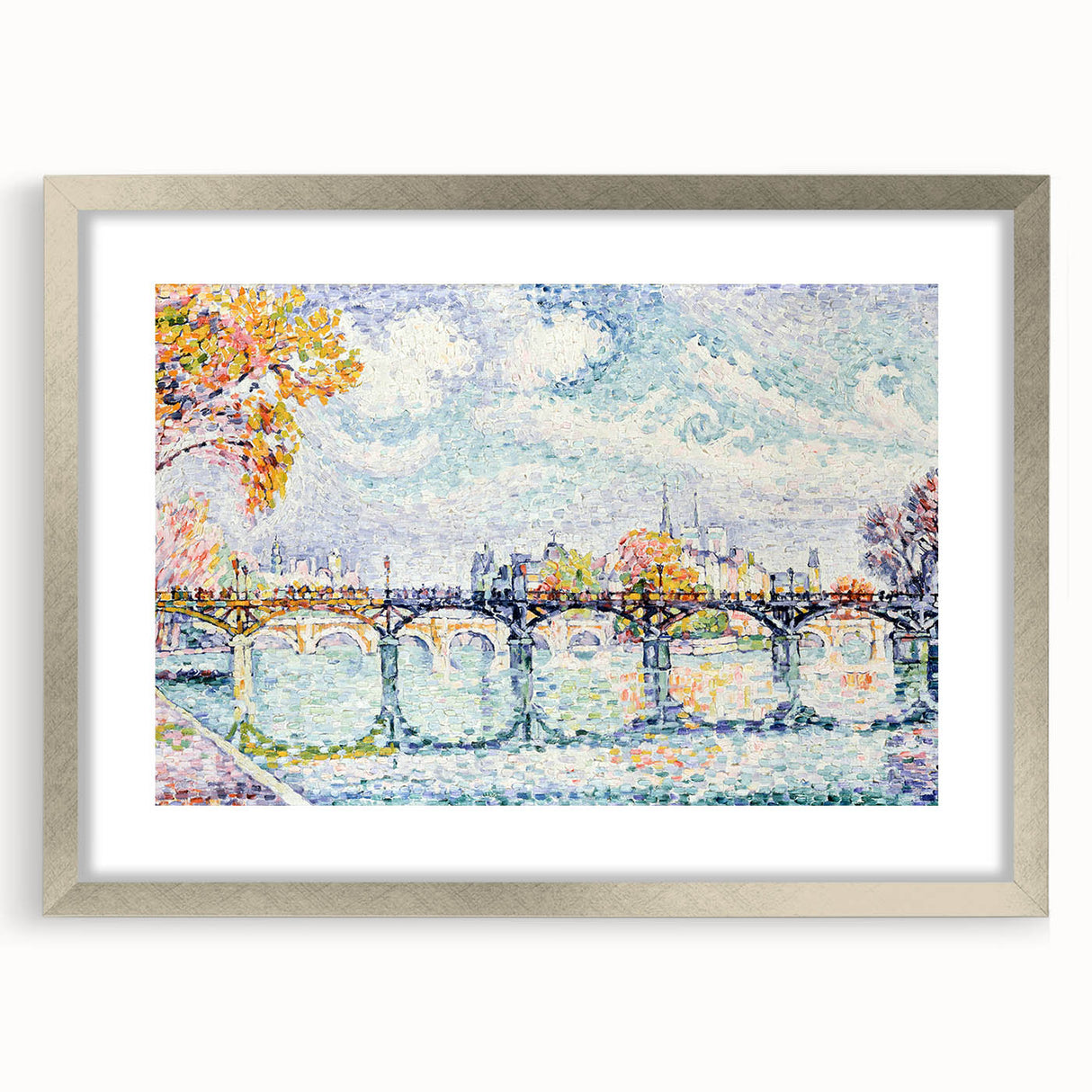 Paris Bridge Scene - Modern Wall Art of Pointillist Cityscape